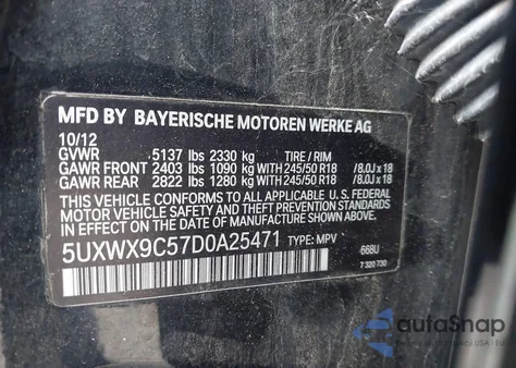 2013 BMW X3 xDrive28I из США, поврежденный, VIN 5UXWX9C57D0A25471